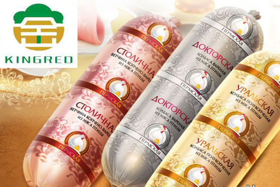 Enveloppes de saucisse rouge-orange couleur jaune imprimée peau de saucisse artificielle cuite à la vapeur