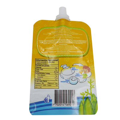 Matériau d'emballage de jus alimentaire Sac en plastique auto-portant avec buse en plastique