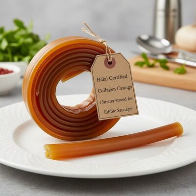 Boyaux de collagène de peau de vache certifiés halal 15 mètres/brin pour saucisses comestibles